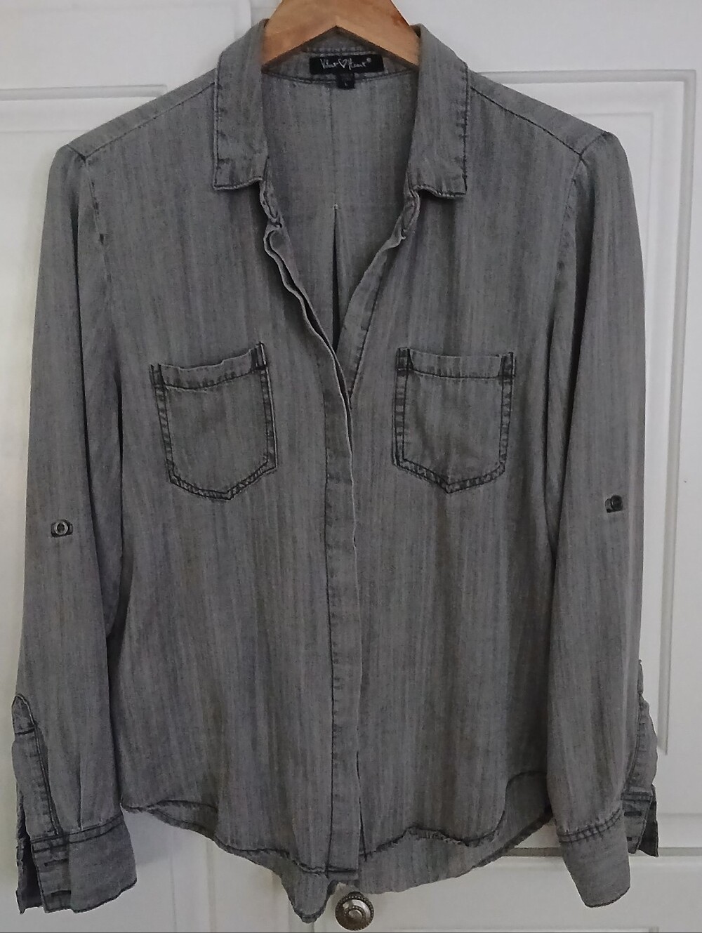 Velvet Heart Grey Tencel Shirt Size Large - Picture 2 of 7
